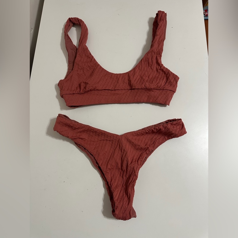 Fella Crinkle Scoop Bikini Set in Rust Women’s Size Small
